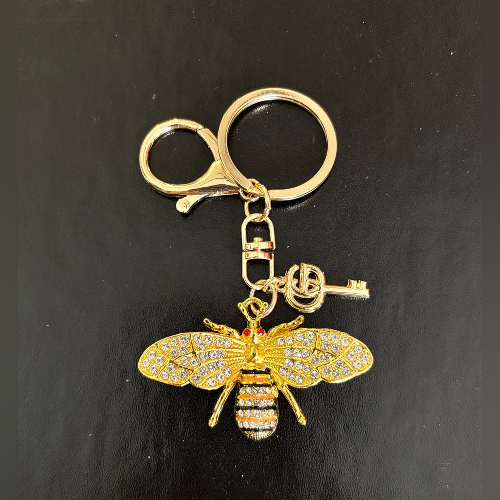 Gold Bee Purse Charm & Keychain with Rhinestones. And Gucci Key Zipper Pull, New